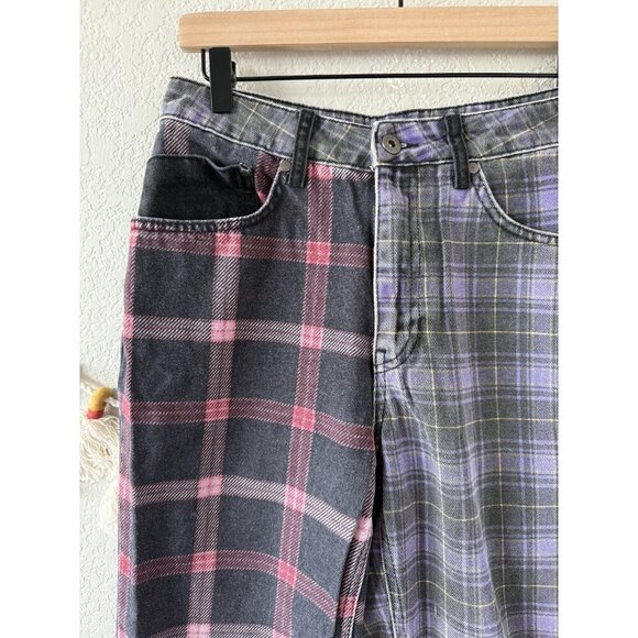 The Raggest Priest Mix Check Straight Leg Mom Jeans Retro Plaid Baggy Grunge 28 - Picture 6 of 10
